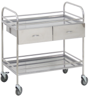 Столик манипуляционный передвижной из нержавеющей стали с бортиками, с двумя полками и двумя выдвижными ящиками - fgospostavki.ru - Салехард