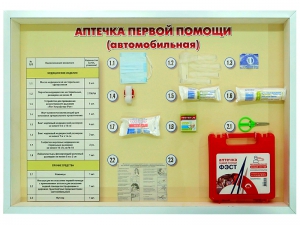 Стенд "Аптечка первой помощи (автомобильная)" (образцы под оргстеклом) - fgospostavki.ru - Салехард