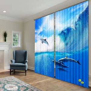 Комплект светонепроницаемых штор "Дельфины" - fgospostavki.ru - Салехард